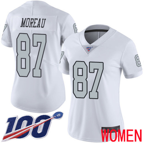 Oakland Raiders Limited White Women Foster Moreau Jersey NFL Football #87 100th Season Rush Vapor Jersey